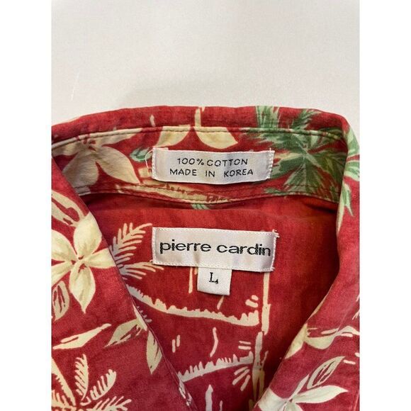 VINTAGE Pierre Cardin Hawaiian Shirt Men Large Red Floral Print Short Sleeve - Picture 4 of 5
